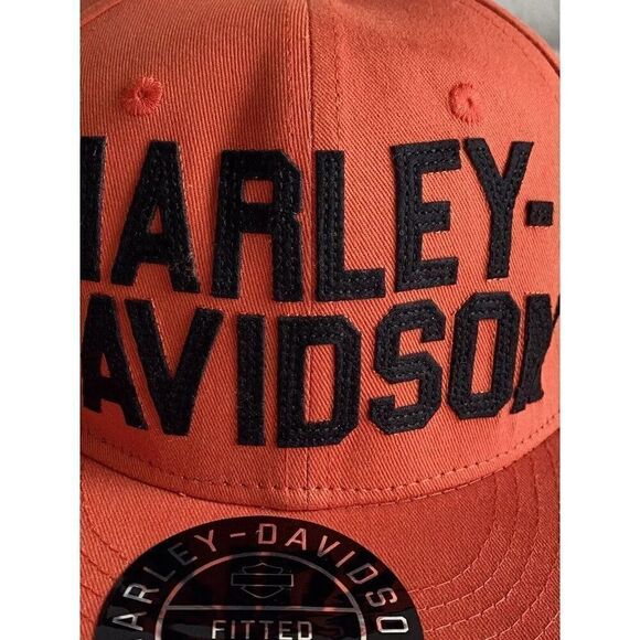 Harley-Davidson Motorcycle Block Letter Fitted Cap Hat Men’s Sz 7 1/8 Orange NEW - Picture 5 of 14